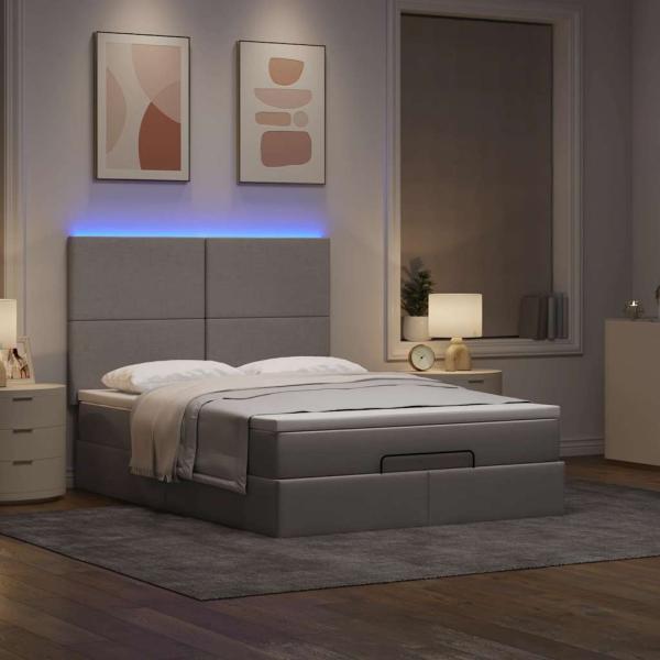 Ottoman-Bett mit Matratze & LEDs Taupe 140x200 cm Stoff