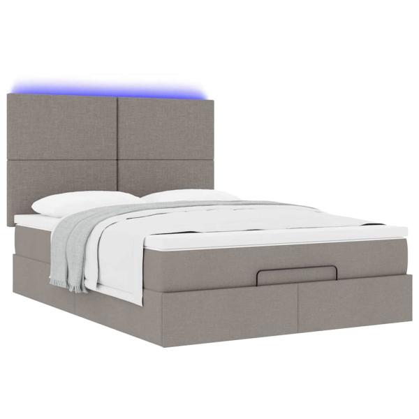 Ottoman-Bett mit Matratze & LEDs Taupe 140x200 cm Stoff