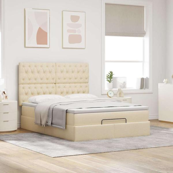 Ottoman-Bett mit Matratze Creme 140x200 cm Stoff