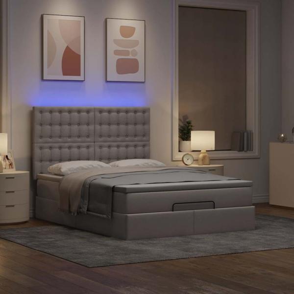Ottoman-Bett mit Matratze & LEDs Taupe 140x200 cm Stoff