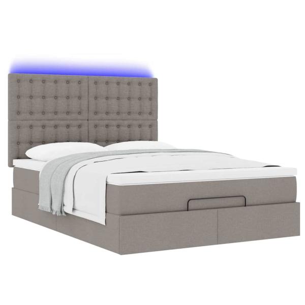 Ottoman-Bett mit Matratze & LEDs Taupe 140x200 cm Stoff