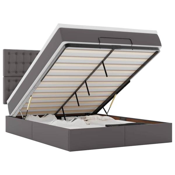 Ottoman-Bett mit Matratze & LEDs Grau 140x200 cm Kunstleder