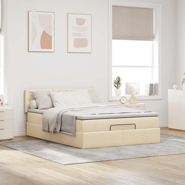 Ottoman-Bett mit Matratze Creme 140x200 cm Stoff