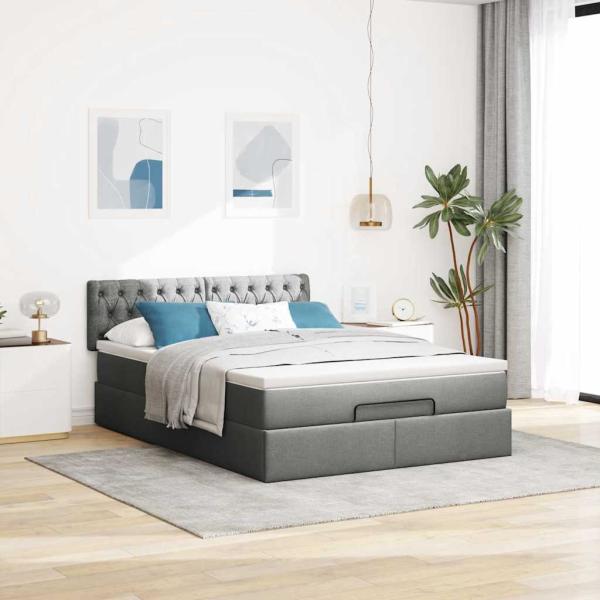 Ottoman-Bett mit Matratze Dunkelgrau 140x200 cm Stoff