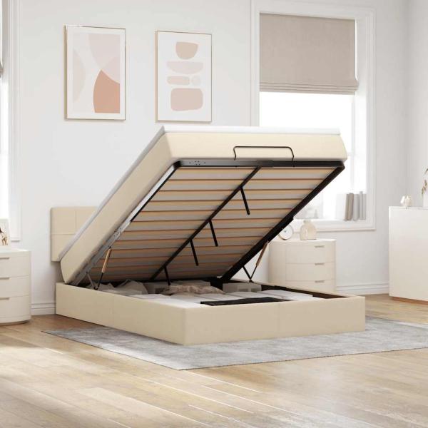 ARDEBO.de - Ottoman-Bett mit Matratze Creme 140x200 cm Stoff