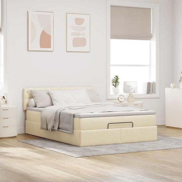 Ottoman-Bett mit Matratze Creme 140x200 cm Stoff