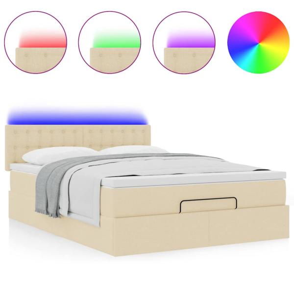 Ottoman-Bett mit Matratze & LEDs Creme 140x200 cm Stoff