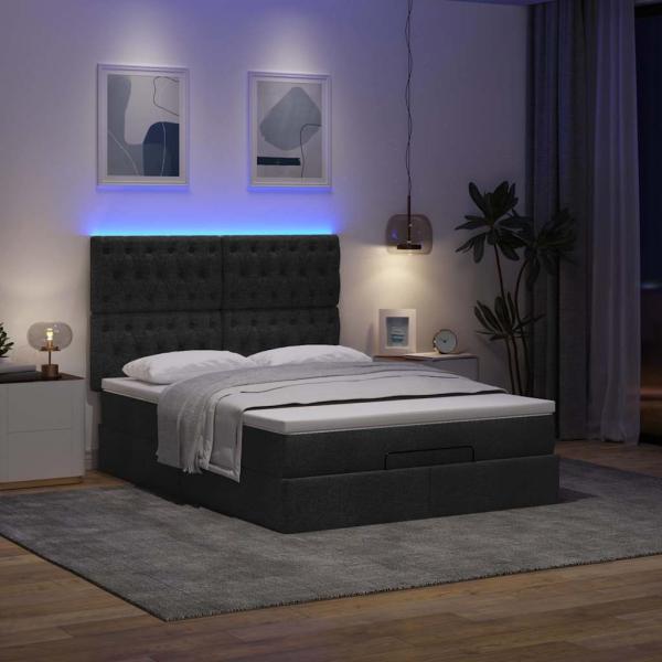 Ottoman-Bett mit Matratze & LEDs Schwarz 140x200 cm Stoff