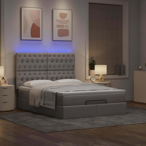Ottoman-Bett mit Matratze & LEDs Taupe 140x200 cm Stoff