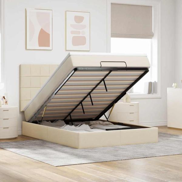 ARDEBO.de - Ottoman-Bett mit Matratze & LEDs Creme 140x200 cm Stoff