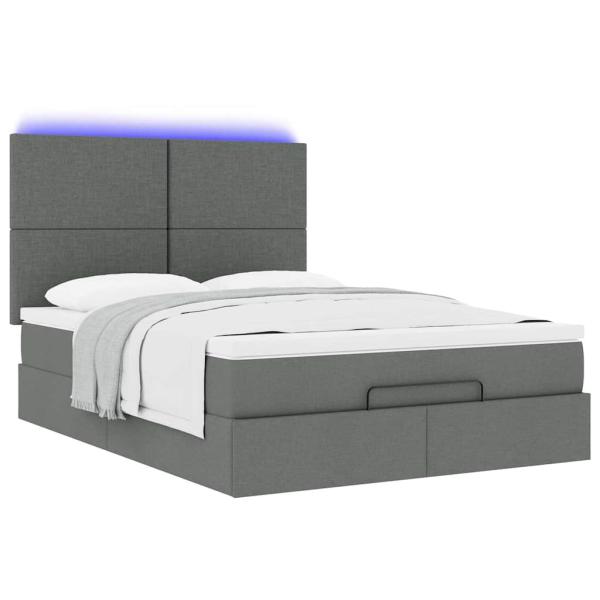 Ottoman-Bett mit Matratze & LEDs Dunkelgrau 140x200 cm Stoff