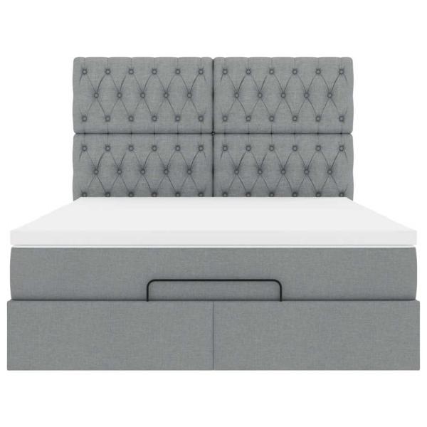 Ottoman-Bett mit Matratze Hellgrau 140x200 cm Stoff