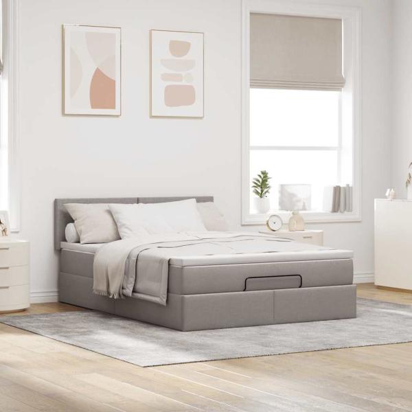 Ottoman-Bett mit Matratze Taupe 140x200 cm Stoff