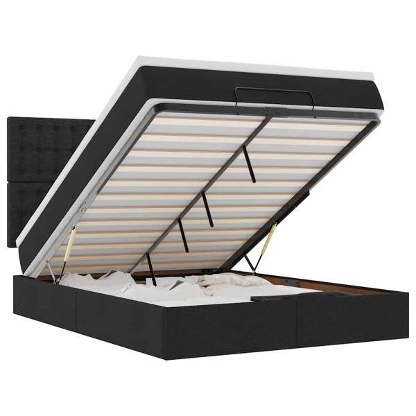 ARDEBO.de - Ottoman-Bett mit Matratze & LEDs Schwarz 140x200 cm Stoff