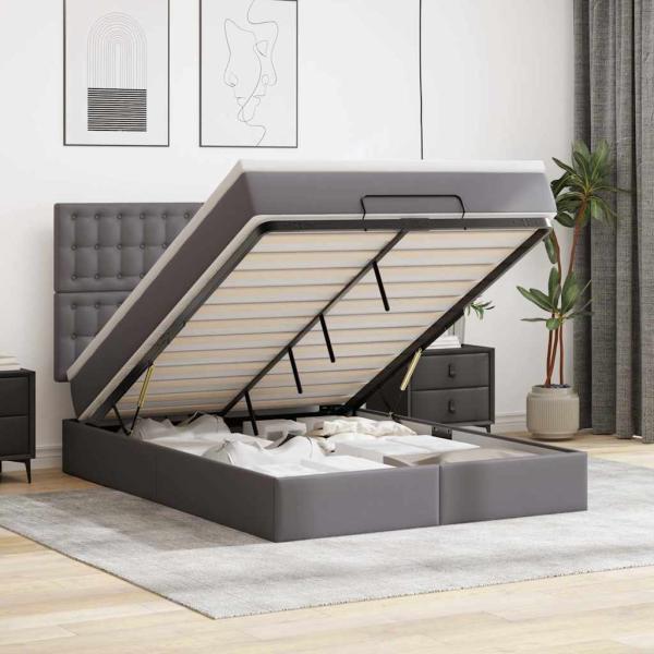ARDEBO.de - Ottoman-Bett mit Matratze Grau 140x200 cm Kunstleder