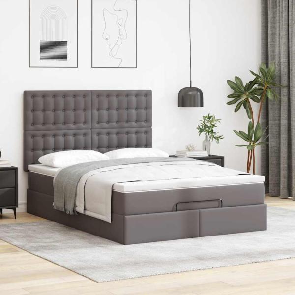 Ottoman-Bett mit Matratze Grau 140x200 cm Kunstleder