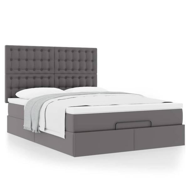 Ottoman-Bett mit Matratze Grau 140x200 cm Kunstleder