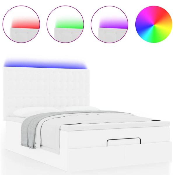 Ottoman-Bett mit Matratze & LEDs Weiß 140x200 cm Kunstleder