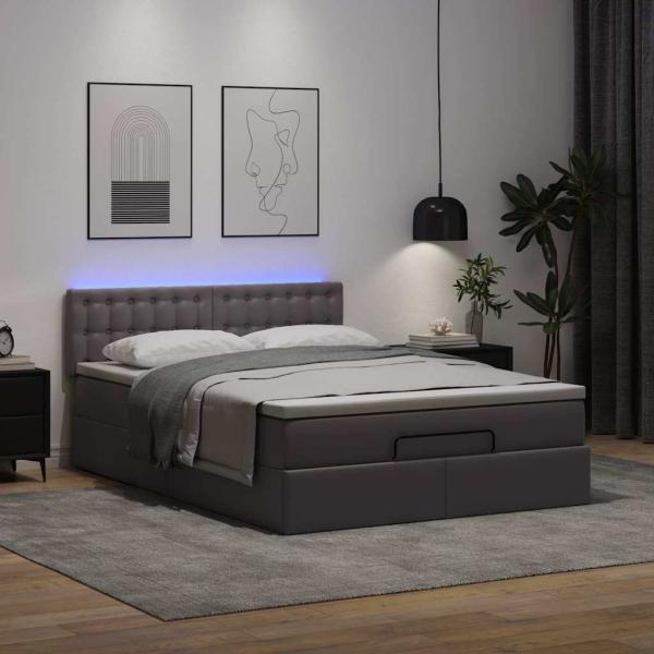 Ottoman-Bett mit Matratzen & LEDs Grau 140x200 cm Kunstleder