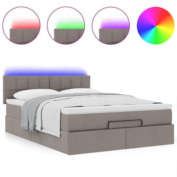 Ottoman-Bett mit Matratze & LEDs Taupe 140x200 cm Stoff