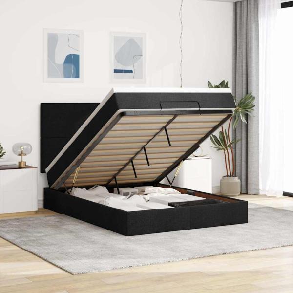 ARDEBO.de - Ottoman-Bett mit Matratze Schwarz 140x200 cm Stoff
