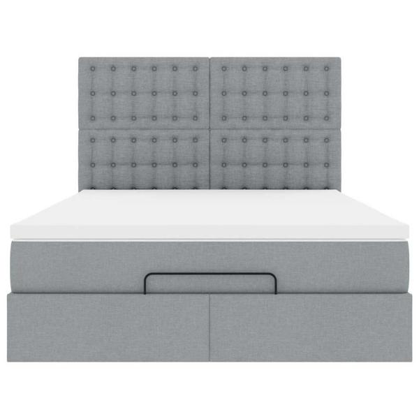 Ottoman-Bett mit Matratze & LEDs Hellgrau 140x200 cm Stoff