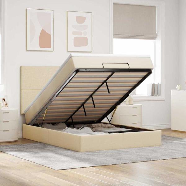 ARDEBO.de - Ottoman-Bett mit Matratze & LEDs Creme 140x200 cm Stoff