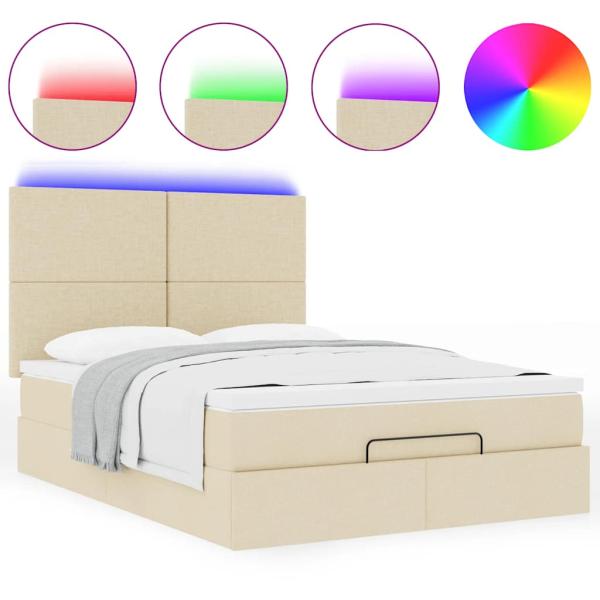 Ottoman-Bett mit Matratze & LEDs Creme 140x200 cm Stoff