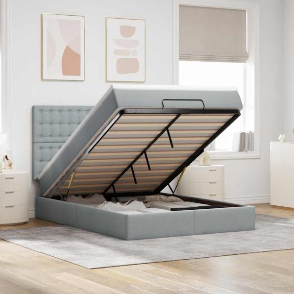 ARDEBO.de - Ottoman-Bett mit Matratze Hellgrau 140x200 cm Stoff