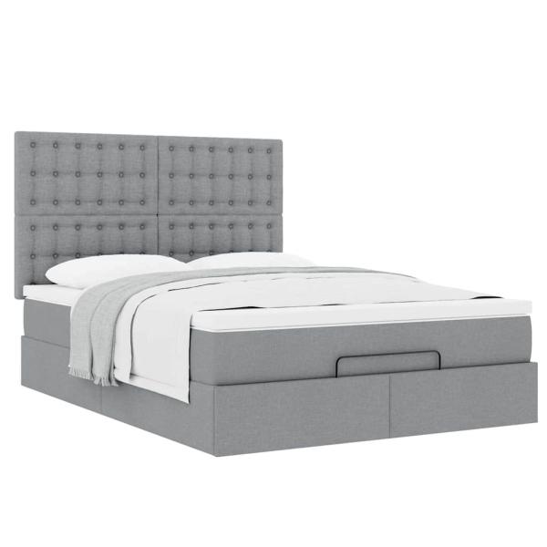 Ottoman-Bett mit Matratze Hellgrau 140x200 cm Stoff