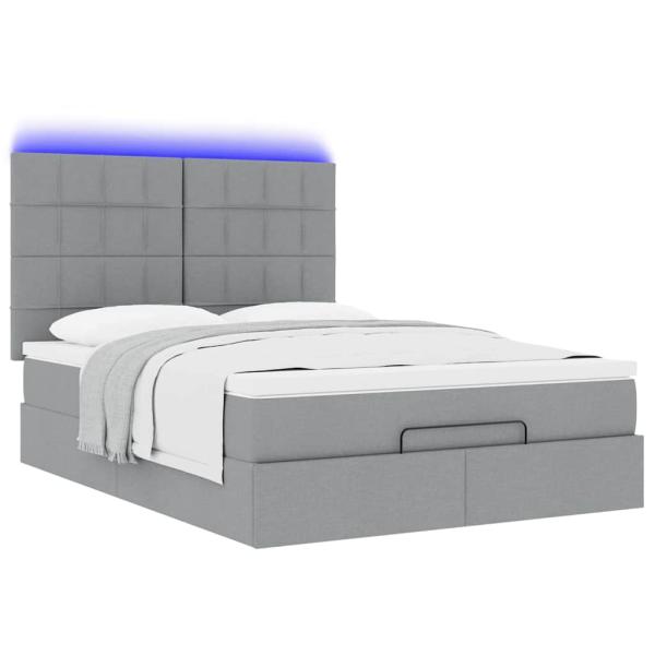Ottoman-Bett mit Matratze & LEDs Hellgrau 140x200 cm Stoff