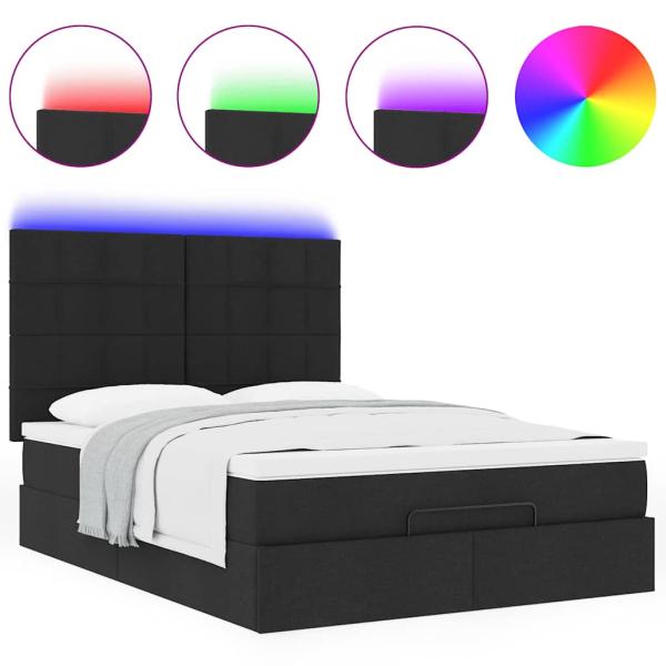 Ottoman-Bett mit Matratze & LEDs Schwarz 140x200 cm Stoff