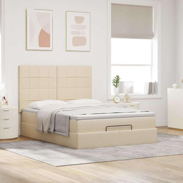 Ottoman-Bett mit Matratze Creme 140x200 cm Stoff