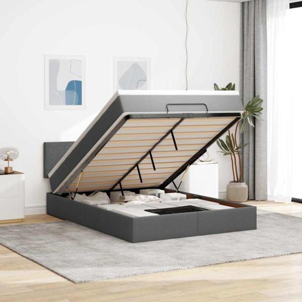 ARDEBO.de - Ottoman-Bett mit Matratze Dunkelgrau 140x200 cm Stoff