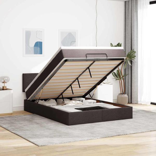ARDEBO.de - Ottoman-Bett mit Matratze Dunkelbraun 140x200 cm Stoff