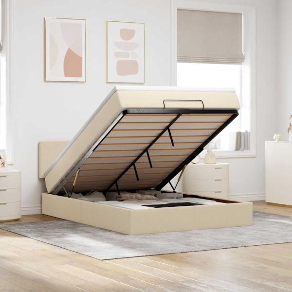 ARDEBO.de - Ottoman-Bett mit Matratze & LEDs Creme 140x200 cm Stoff