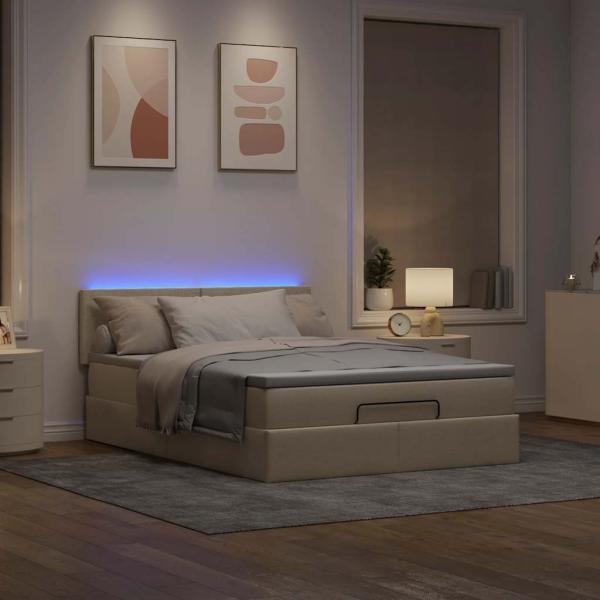 Ottoman-Bett mit Matratze & LEDs Creme 140x200 cm Stoff