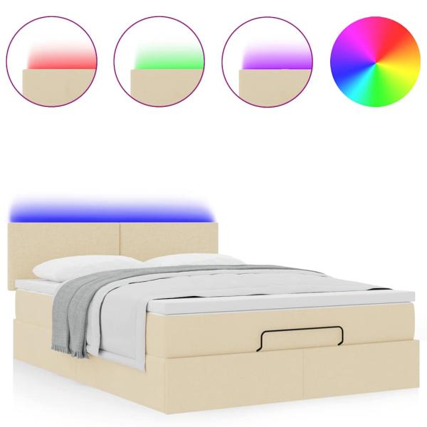Ottoman-Bett mit Matratze & LEDs Creme 140x200 cm Stoff