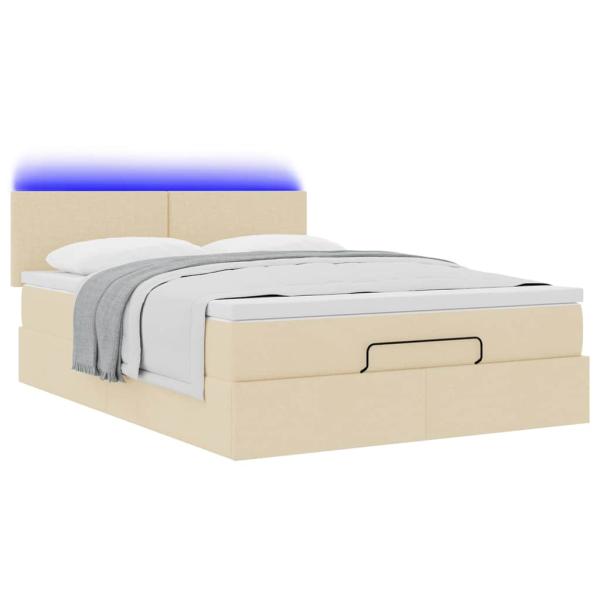 Ottoman-Bett mit Matratze & LEDs Creme 140x200 cm Stoff