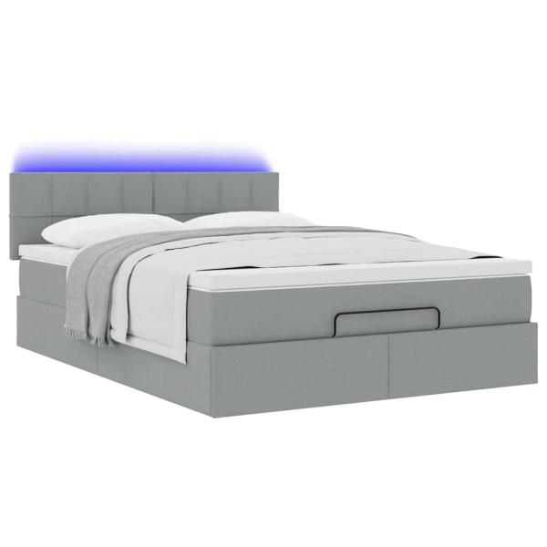 Ottoman-Bett mit Matratze & LEDs Hellgrau 140x200 cm Stoff