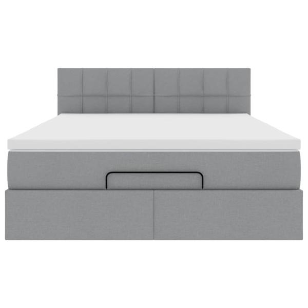 Ottoman-Bett mit Matratze & LEDs Hellgrau 140x200 cm Stoff