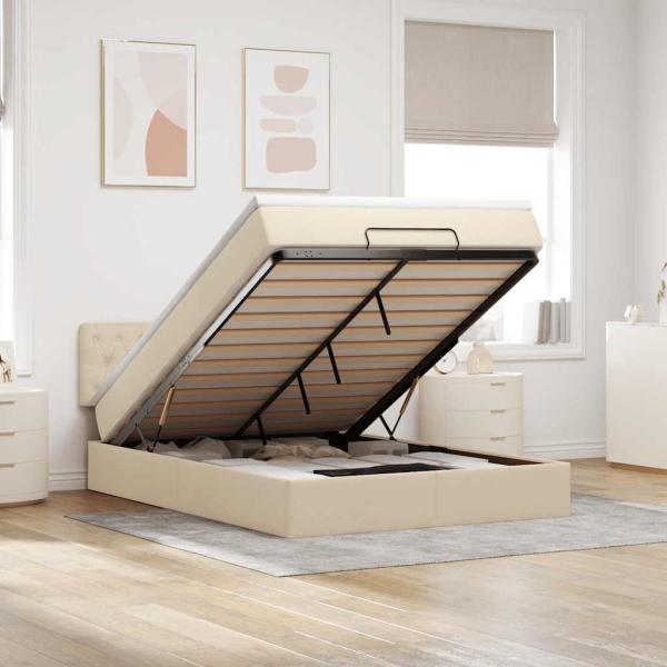 ARDEBO.de - Ottoman-Bett mit Matratze & LEDs Creme 140x200 cm Stoff