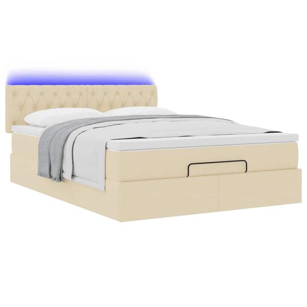 Ottoman-Bett mit Matratze & LEDs Creme 140x200 cm Stoff