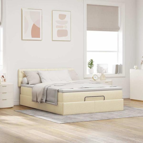 Ottoman-Bett mit Matratze & LEDs Creme 140x200 cm Stoff