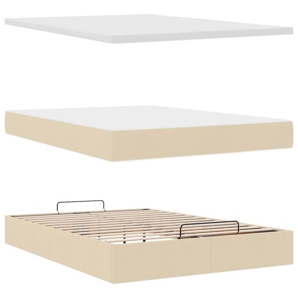 Ottoman-Bett mit Matratze & LEDs Creme 140x200 cm Stoff