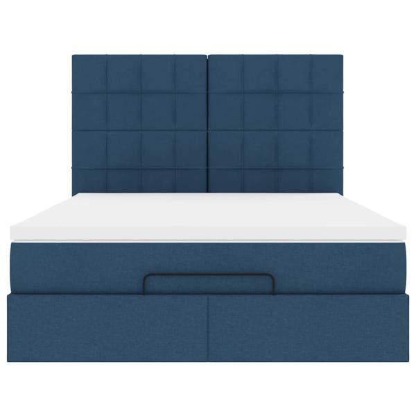 Ottoman-Bett mit Matratze & LEDs Blau 140x200 cm Stoff