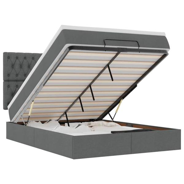 Ottoman-Bett mit Matratze & LEDs Dunkelgrau 140x200 cm Stoff