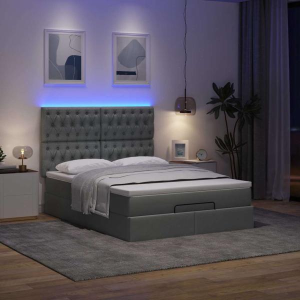 Ottoman-Bett mit Matratze & LEDs Dunkelgrau 140x200 cm Stoff