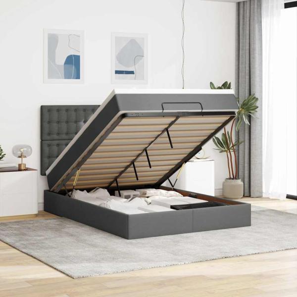 ARDEBO.de - Ottoman-Bett mit Matratze Dunkelgrau 140x200 cm Stoff