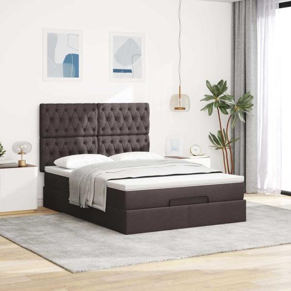 Ottoman-Bett mit Matratze Dunkelbraun 140x200 cm Stoff